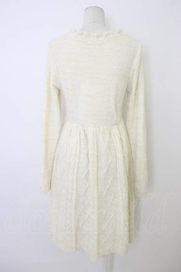 画像2: axes femme / 襟元パール編み上げニットワンピース M キナリ T-25-12-26-006-AX-OP-SA-ZT (2)