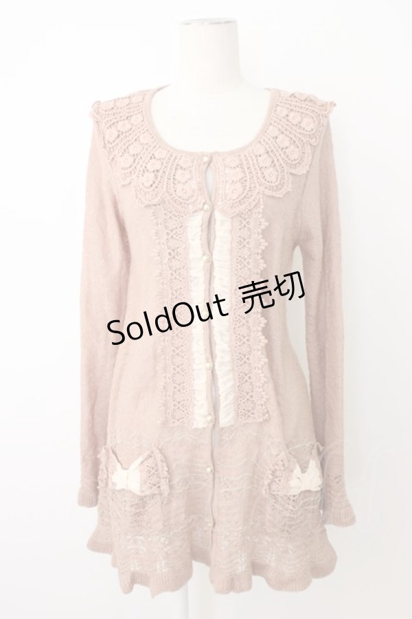 画像1: axes femme / シアーフリル&リボンポケットカーディガン M ピンク T-25-12-26-008-AX-TO-SA-ZT (1)