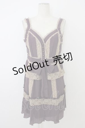 画像: axes femme / レース配色ワンピース  パープルＸアイボリー T-25-12-26-010-AX-OP-SA-ZT