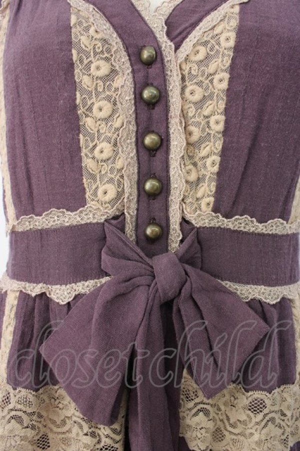 画像3: axes femme / レース配色ワンピース  パープルＸアイボリー T-25-12-26-010-AX-OP-SA-ZT (3)