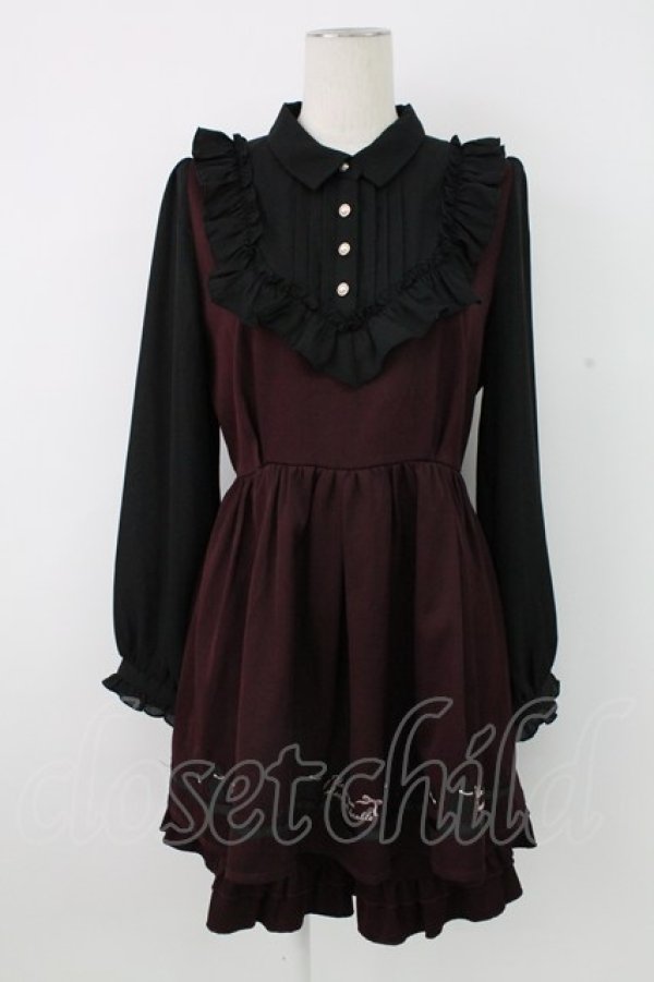 画像1: axes femme / キャット刺繍セットアップ  ボルドーＸ黒 T-25-12-26-023-AX-OP-SA-ZT (1)