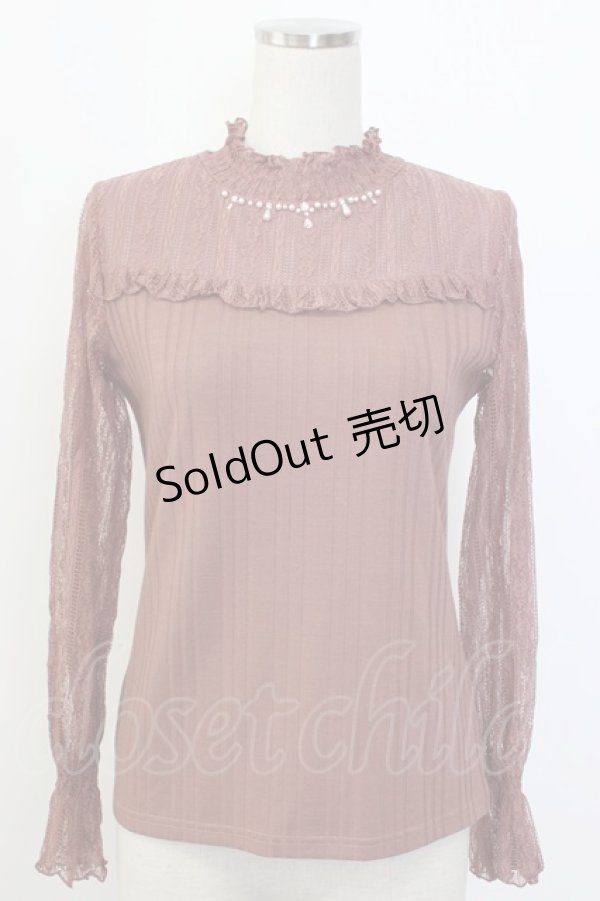 画像1: axes femme / レース切替長袖インナー  ピンク T-25-12-27-004-AX-TO-SA-ZT506 (1)