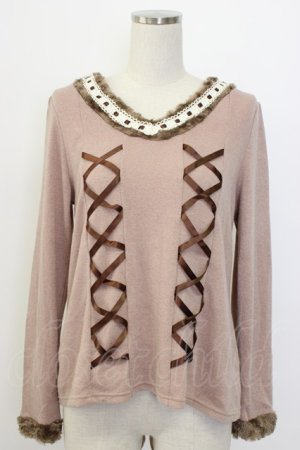 画像: axes femme / サイド編み下げニットトップス  ピンクＸブラウン T-25-12-27-005-AX-TO-SA-ZT