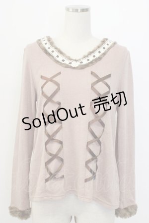 画像: axes femme / サイド編み下げニットトップス  ピンクＸブラウン T-25-12-27-005-AX-TO-SA-ZT506