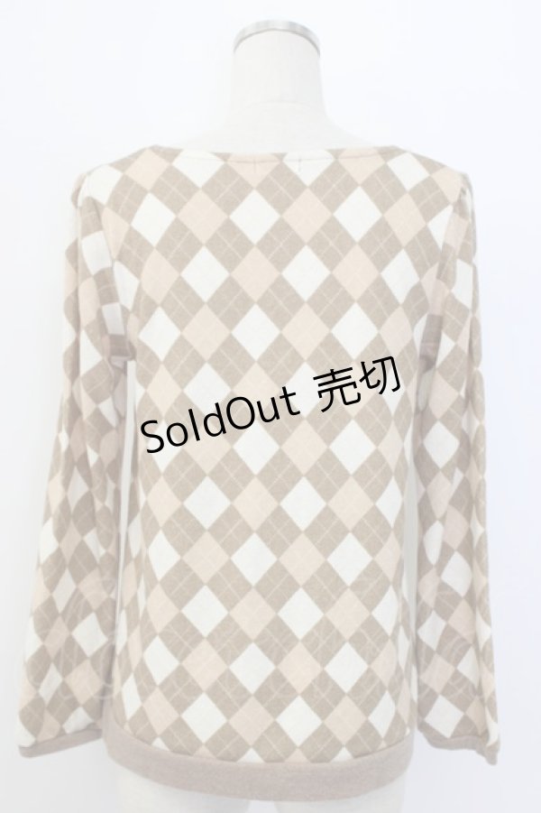 画像2: axes femme / アーガイルニットトップス  アイボリーＸベージュ T-25-12-27-002-AX-TO-SA-ZT506 (2)