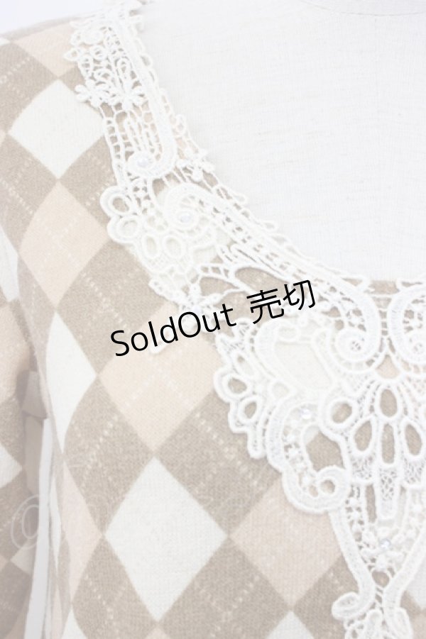 画像3: axes femme / アーガイルニットトップス  アイボリーＸベージュ T-25-12-27-002-AX-TO-SA-ZT506 (3)