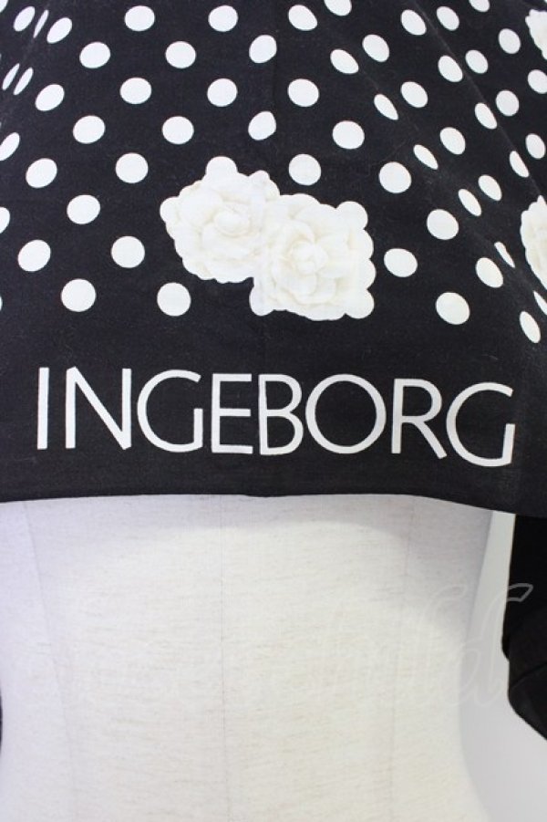 画像4: INGEBORG / カメリアドット柄大判スカーフ  ブラック T-25-12-28-023-LO-ZA-SA-ZT (4)