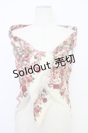 画像: INGEBORG / 花&チェック大判スカーフ  ベージュ T-25-12-28-026-LO-ZA-SA-ZT450