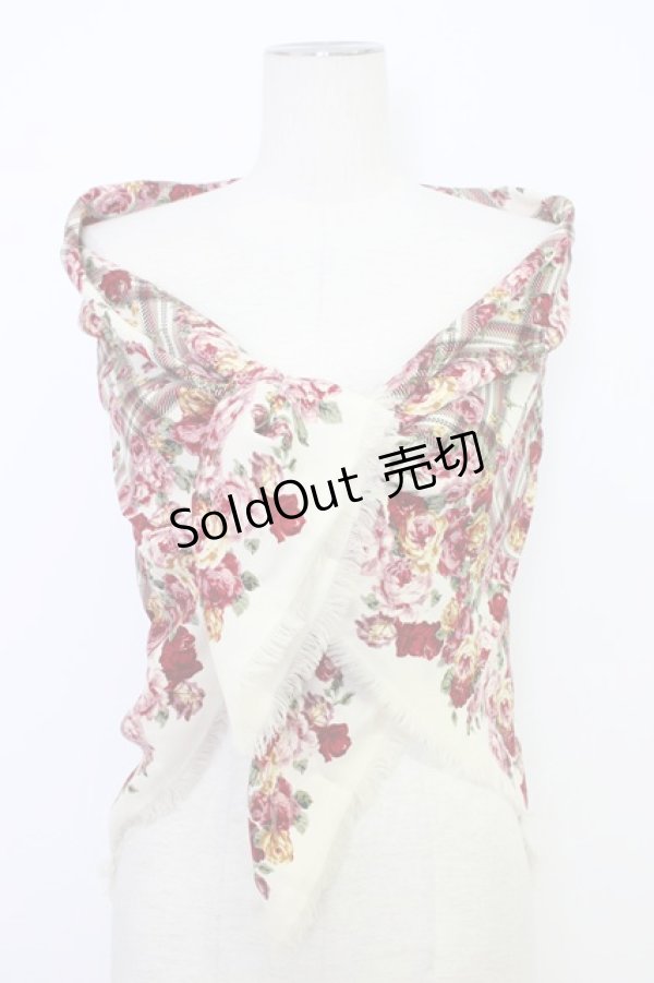 画像1: INGEBORG / 花&チェック大判スカーフ  ベージュ T-25-12-28-026-LO-ZA-SA-ZT450 (1)