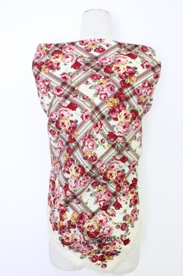 画像2: INGEBORG / 花&チェック大判スカーフ  ベージュ T-25-12-28-026-LO-ZA-SA-ZT (2)