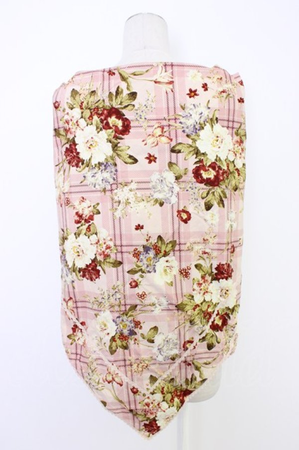 画像2: INGEBORG / 花&チェック大判スカーフ  ピンク T-25-12-28-027-LO-ZA-SA-ZT (2)