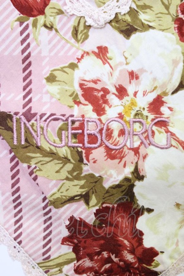 画像3: INGEBORG / 花&チェック大判スカーフ  ピンク T-25-12-28-027-LO-ZA-SA-ZT (3)