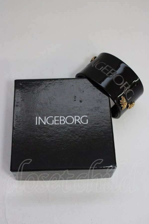 画像4: INGEBORG / ロゴ&金属チャーム付きクリアバングル  ブラック T-25-12-28-028-LO-ZA-SA-ZT (4)