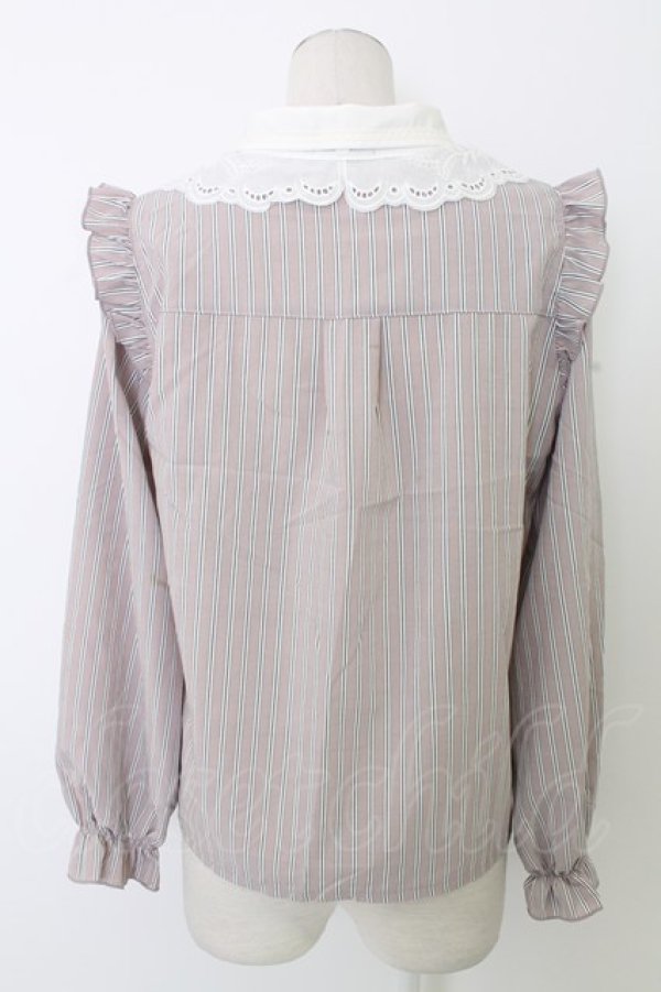 画像2: axes femme POETIQUE / レース襟ストライプブラウス  ピンクＸ白 T-25-12-28-001-AX-BL-SA-ZT (2)