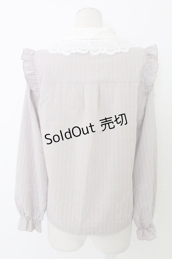 画像2: axes femme POETIQUE / レース襟ストライプブラウス  ピンクＸ白 T-25-12-28-001-AX-BL-SA-ZT (2)