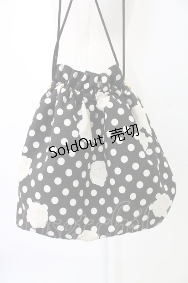 画像2: INGEBORG / カメリアドット柄巾着バッグ  ブラック T-25-12-28-011-LO-BG-SA-ZTK020 (2)