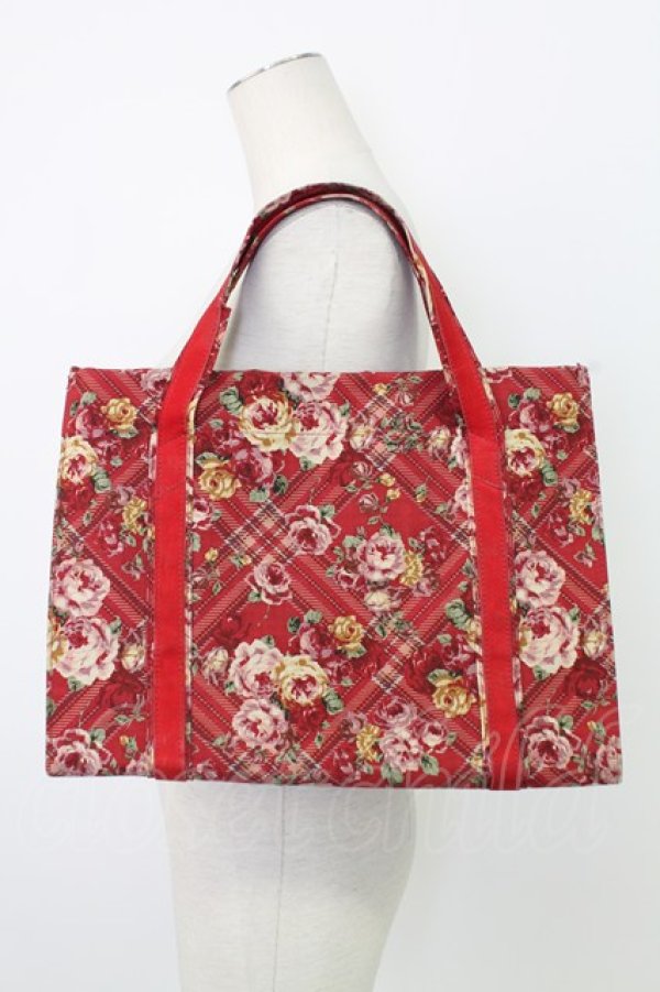 画像1: INGEBORG / バラ&チェックハンドバッグ  レッド T-25-12-28-015-LO-BG-SA-ZT (1)