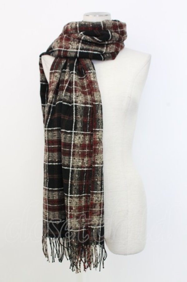 画像1: INGEBORG / ツイードチェック柄ストール  ブラック T-25-12-28-016-LO-ZA-SA-ZT (1)