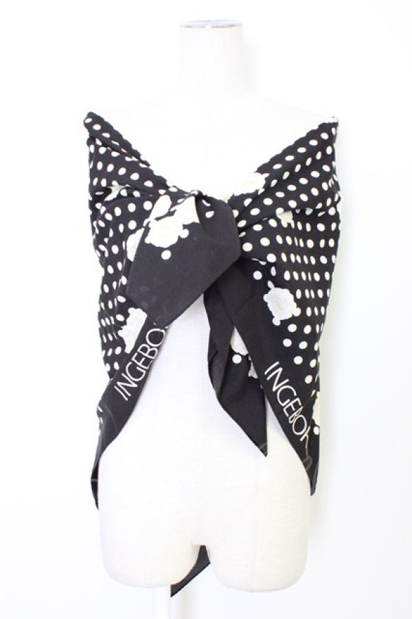 画像1: INGEBORG / カメリアドット柄大判スカーフ  ブラック T-25-12-28-023-LO-ZA-SA-ZT (1)