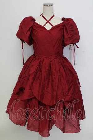 画像: Bramble Rose / フラワーモチーフラメオーガンジー半袖ワンピース  ボルドー T-25-12-31-014-0-OP-SA-ZT