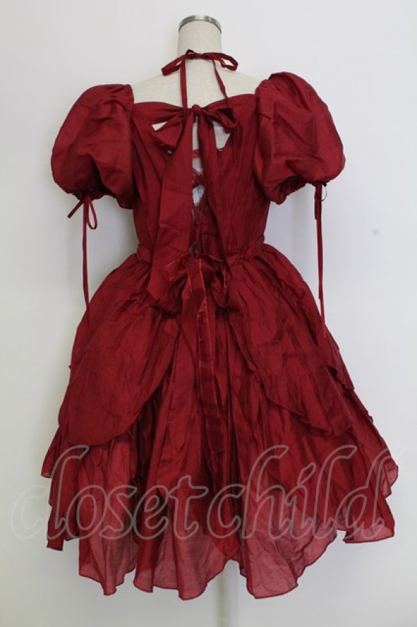 画像2: Bramble Rose / フラワーモチーフラメオーガンジー半袖ワンピース  ボルドー T-25-12-31-014-0-OP-SA-ZT (2)