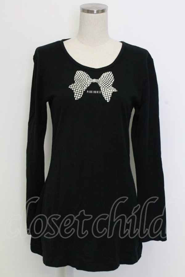 画像1: PINK HOUSE / 水玉リボンptTシャツ L ブラック T-25-12-31-003-LO-TS-SA-ZT (1)
