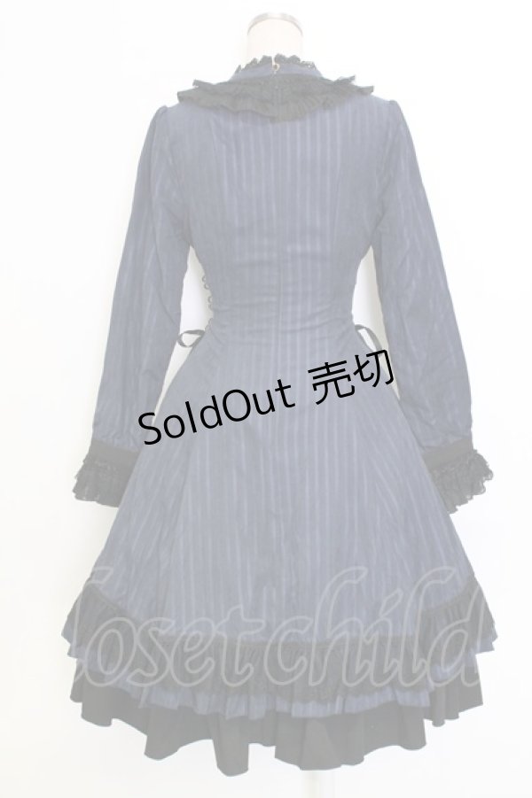 画像2: Miss Point / 立ち襟ビジュージャボ付きストライプワンピース  ネイビーＸ黒 T-25-12-31-017-0-OP-SA-ZT (2)