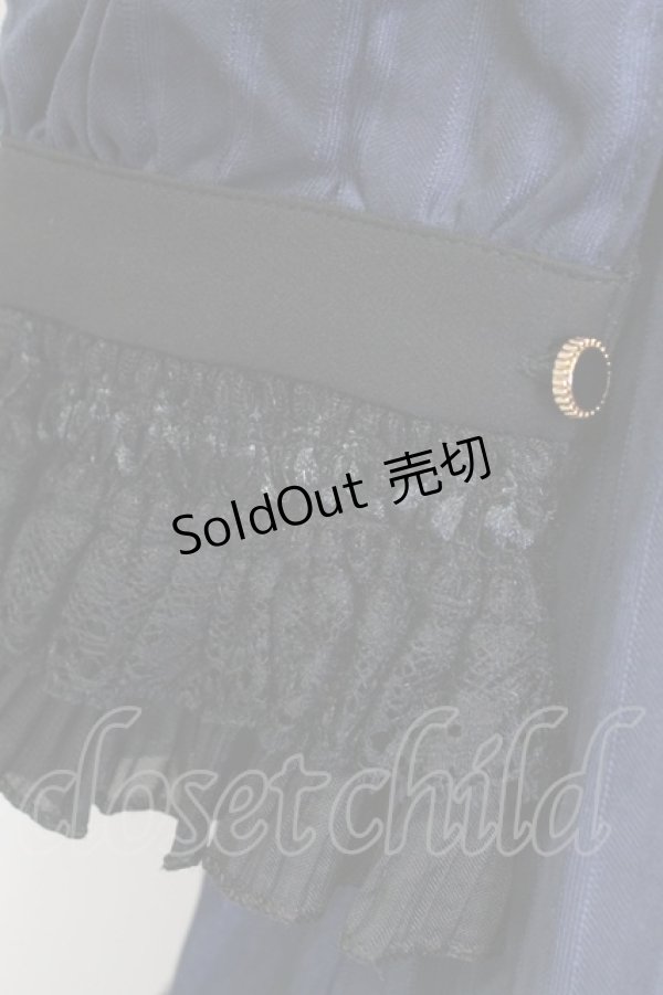 画像8: Miss Point / 立ち襟ビジュージャボ付きストライプワンピース  ネイビーＸ黒 T-25-12-31-017-0-OP-SA-ZT (8)