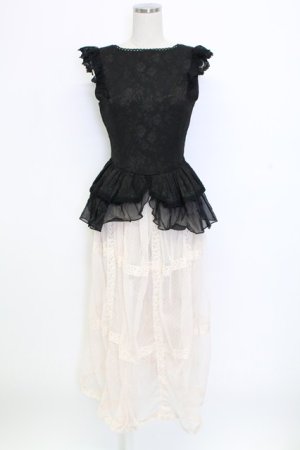 画像: 熊逗醤 / ジャガードベスト&レースロングベスト  黒Ｘアイボリー T-25-12-31-018-0-TO-SA-ZT