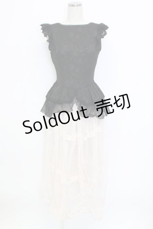 画像: 熊逗醤 / ジャガードベスト&レースロングベスト  黒Ｘアイボリー T-25-12-31-018-0-TO-SA-ZT447