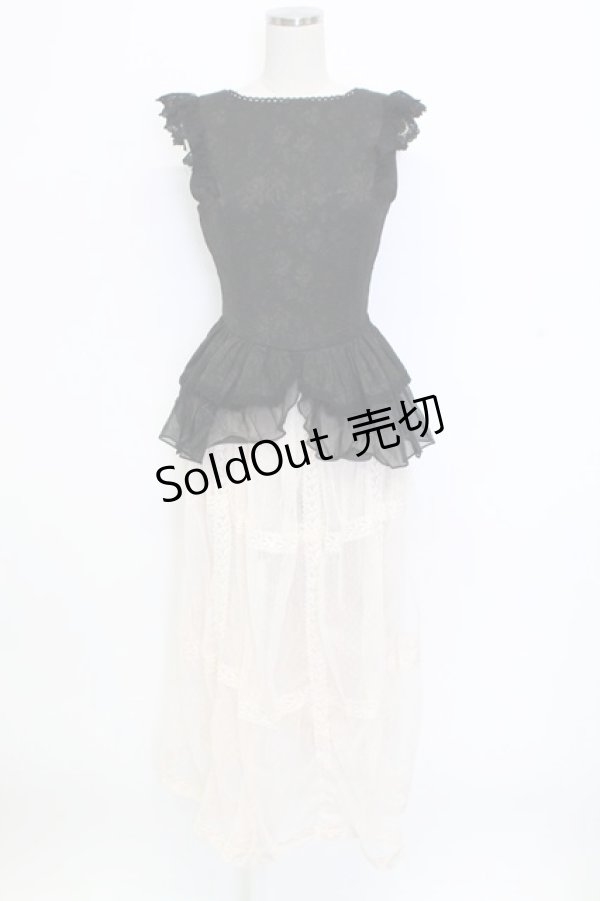 画像1: 熊逗醤 / ジャガードベスト&レースロングベスト  黒Ｘアイボリー T-25-12-31-018-0-TO-SA-ZT447 (1)