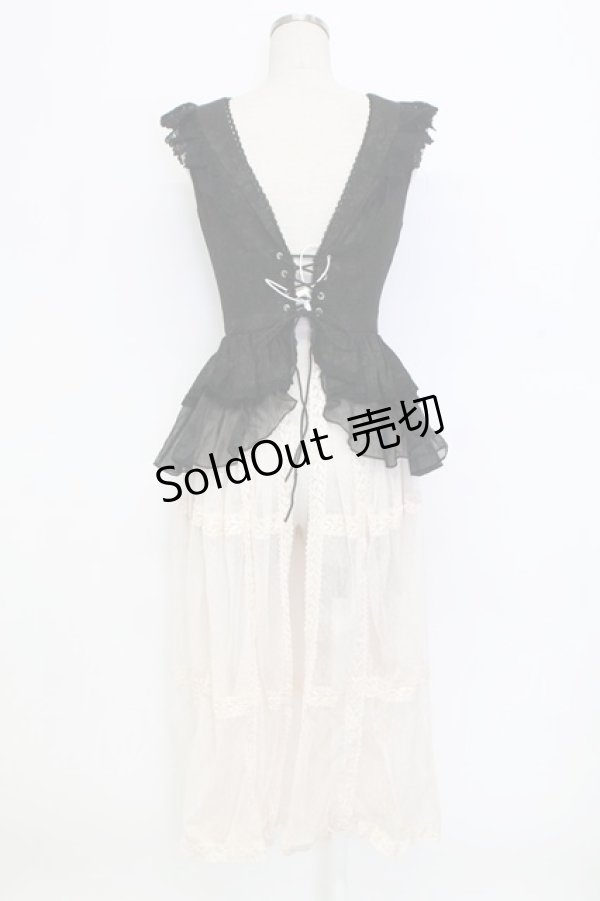 画像2: 熊逗醤 / ジャガードベスト&レースロングベスト  黒Ｘアイボリー T-25-12-31-018-0-TO-SA-ZT447 (2)