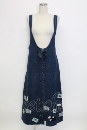 画像: PINK HOUSE / テリア刺繍&ワッペンジャンパースカート  インディゴ T-25-12-31-026-LO-OP-SA-ZT