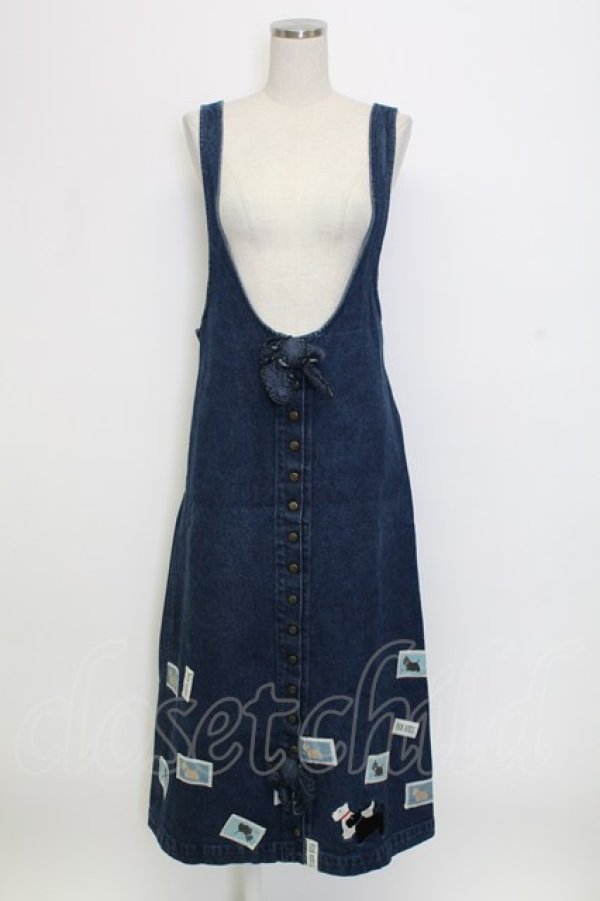 画像1: PINK HOUSE / テリア刺繍&ワッペンジャンパースカート  インディゴ T-25-12-31-026-LO-OP-SA-ZT (1)