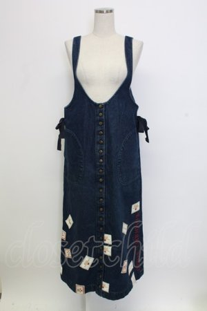 画像: WONDERFUL WORLD / テディベアワッペンジャンパースカート  インディゴ T-25-12-31-027-LO-OP-SA-ZT