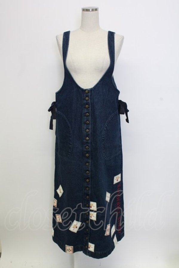 画像1: WONDERFUL WORLD / テディベアワッペンジャンパースカート  インディゴ T-25-12-31-027-LO-OP-SA-ZT (1)