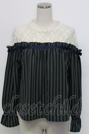 画像: axes femme / レース切替レジメカットプルオーバー  グリーンＸアイボリー T-25-12-31-005-AX-TO-SA-ZT