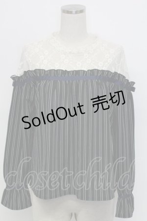 画像: axes femme / レース切替レジメカットプルオーバー  グリーンＸアイボリー T-25-12-31-005-AX-TO-SA-ZT439