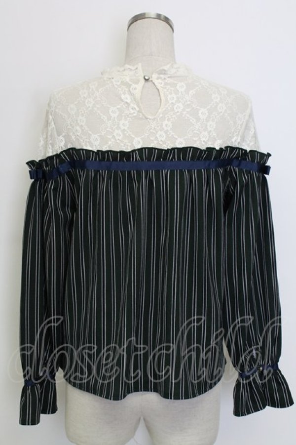 画像2: axes femme / レース切替レジメカットプルオーバー  グリーンＸアイボリー T-25-12-31-005-AX-TO-SA-ZT (2)