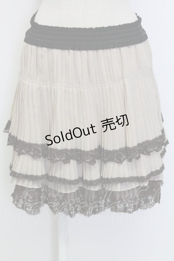 画像1: axes femme / 裾薔薇レースプリーツスカート  ブラウンＸ黒 T-25-12-31-029-AX-SK-SA-ZT (1)