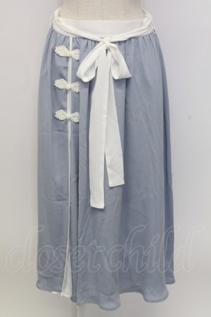 画像: axes femme / チャイナボタンバイカラースカート  サックス T-25-12-31-030-AX-OP-SA-ZT