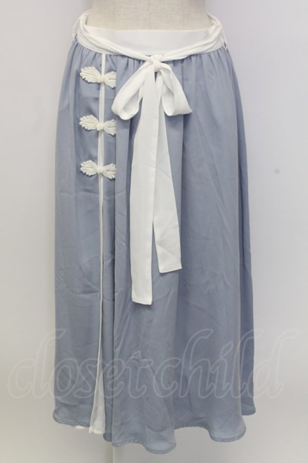 画像1: axes femme / チャイナボタンバイカラースカート  サックス T-25-12-31-030-AX-OP-SA-ZT (1)