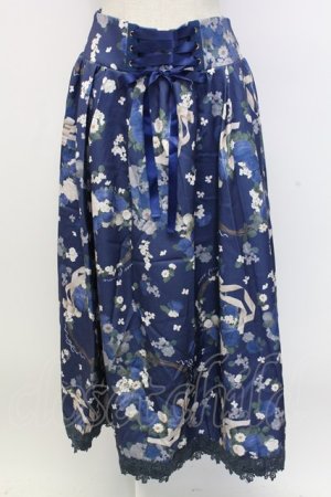 画像: axes femme / ローズリース柄スカート  ブルー T-25-12-31-033-AX-SK-SA-ZT567