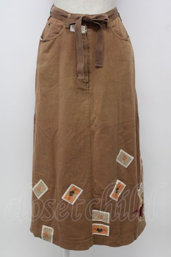 画像1: PINK HOUSE / クマワッペン散らしチノスカート  ブラウン T-25-12-31-036-LO-SK-SA-ZT (1)