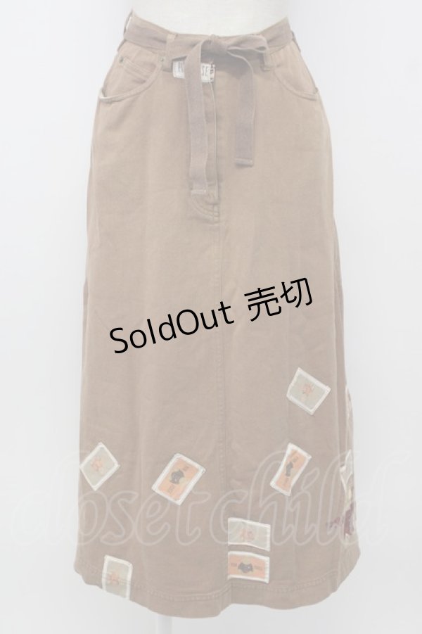 画像1: PINK HOUSE / クマワッペン散らしチノスカート  ブラウン T-25-12-31-036-LO-SK-SA-ZT (1)