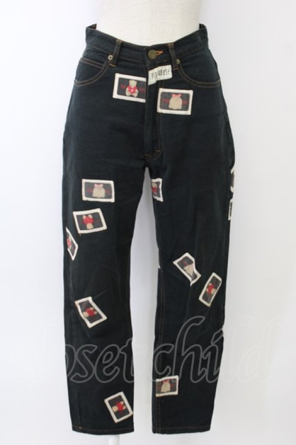 画像1: PINK HOUSE / テディベアワッペンパンツ  ブラック T-25-12-31-037-LO-PA-SA-ZT (1)