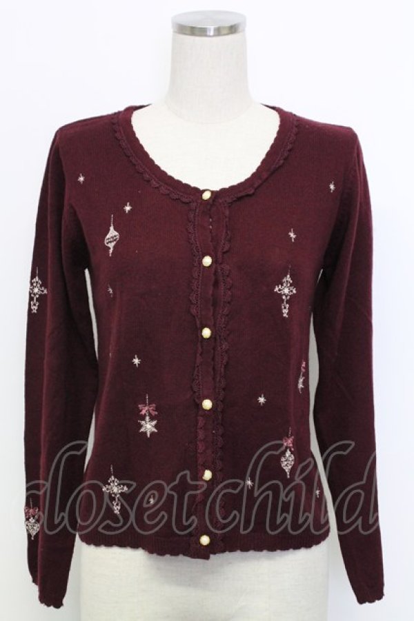 画像1: axes femme / オーナメント刺繍ニットカーディガン  ボルドー T-25-12-31-006-AX-TO-SA-ZT (1)