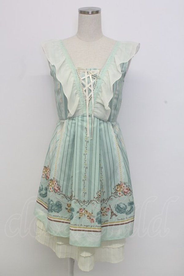 画像1: axes femme / ストライプパリメルヘン柄ワンピース  ミント T-25-12-31-038-AX-OP-SA-ZT (1)