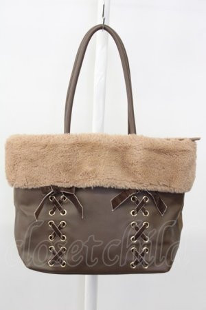 画像: axes femme / 編み上げファーバッグ  ブラウン T-25-12-31-039-AX-BG-SA-ZT