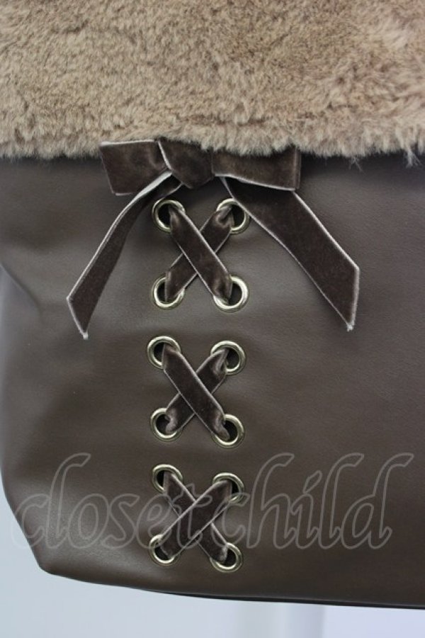 画像3: axes femme / 編み上げファーバッグ  ブラウン T-25-12-31-039-AX-BG-SA-ZT (3)